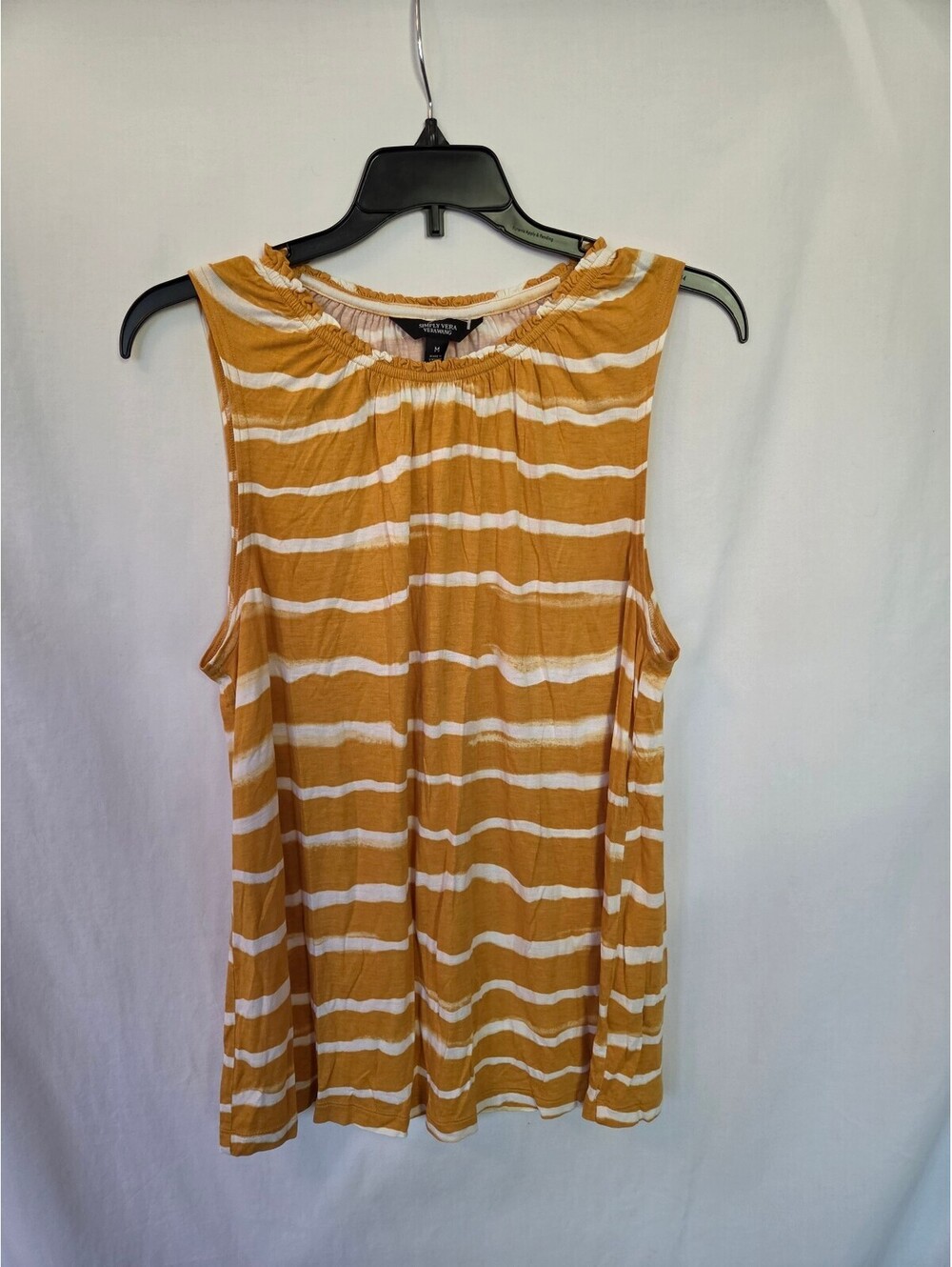 Simply Vera Vera Wang Mustard Yellow and White Striped Sleeveless Top Medium